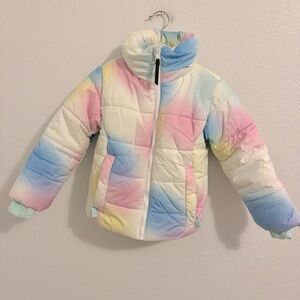 All In Motion Puffer Rainbow Pastel Multi-Colored Jacket w/Hood. Size XS…